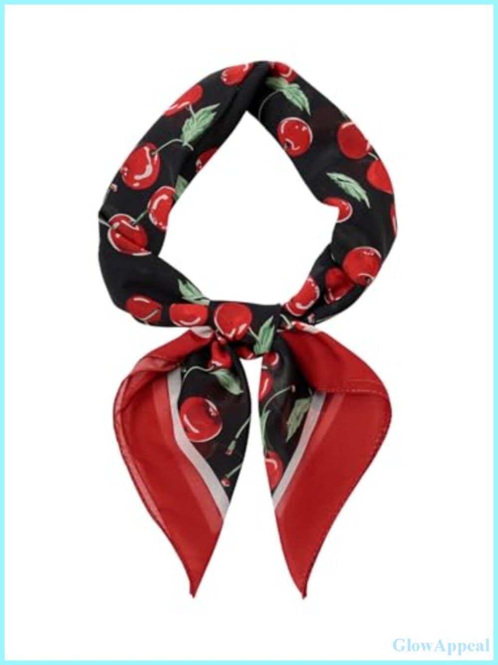 Large Square Silk Hair Scarf Cherry Print Head Wrap Sleepwear